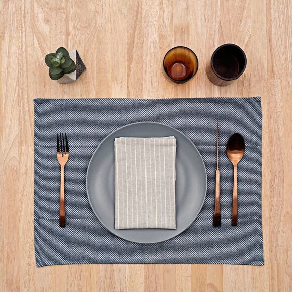 MEEMA Blue Striped Cotton Kitchen Napkins Upcycled Denim and Cotton Set of 4 - Picture 7 of 7
